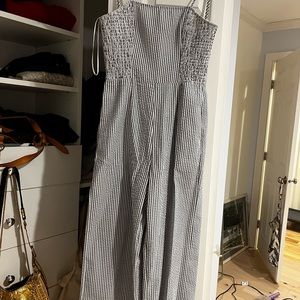 Blue and white striped jumpsuit